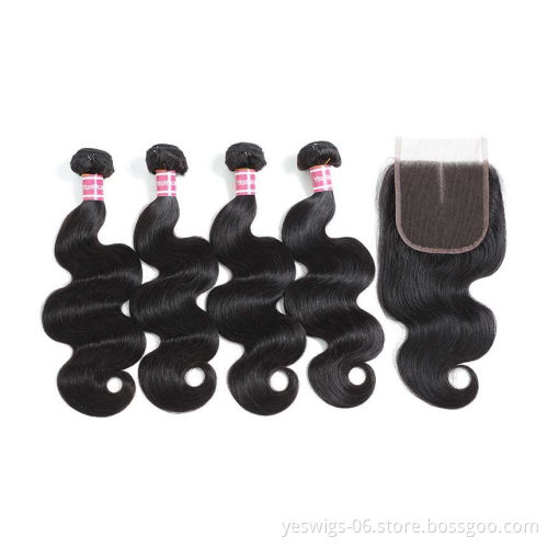 Brazilian Body Wave Hair 4 Bundles with Closure Remy Human Hair Weave Bundles With Closure Natural Color